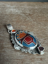 Load image into Gallery viewer, Cloisonné glass enamel with garnet and red spinel pendant