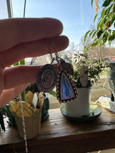 Load image into Gallery viewer, Our Lady of Guadalupe charm set with kyanite window