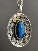 Load image into Gallery viewer, Silver fish parable pendant with labradorite