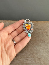 Load image into Gallery viewer, Swirly Orange rosarita and turquoise Sacred Heart pendant