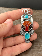 Load image into Gallery viewer, Cloisonné glass enamel with turquoise and apatite doublet.