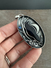 Load image into Gallery viewer, Amethyst sage agate raven with branch and moon Necklace