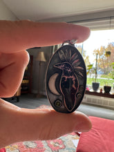 Load image into Gallery viewer, Amethyst sage agate raven and moon Necklace