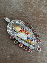 Load image into Gallery viewer, Millefiori and garnets Sacred Heart pendant
