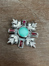 Load image into Gallery viewer, Turquoise and Garnet Leaf Medallion