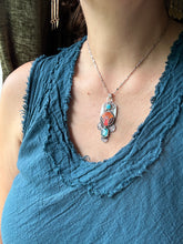 Load image into Gallery viewer, Cloisonné glass enamel with turquoise and apatite doublet.