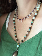 Load image into Gallery viewer, Quartz and Fluorite Beaded Necklace on Hand Knotted Silk Thread