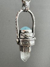 Load image into Gallery viewer, Quartz crystal and aquamarine medallion