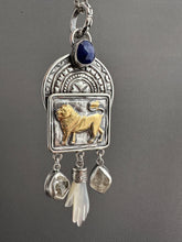 Load image into Gallery viewer, Golden Lion with Herkimer quartz, lapis, and a shell hand
