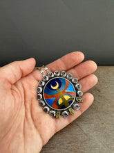 Load image into Gallery viewer, Cloisonné glass enamel with vesuvianite crystals