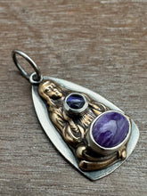 Load image into Gallery viewer, Bronze Mysterious Woman Pendant with Purple Stones