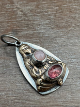 Load image into Gallery viewer, Bronze Mysterious Woman Pendant with Pink Stones
