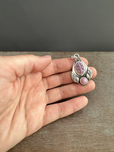 Load image into Gallery viewer, Purple enamel and pink opal pendant