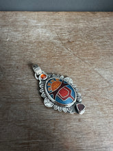 Load image into Gallery viewer, Cloisonné glass enamel with garnet and red spinel pendant