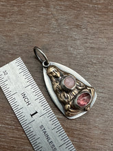 Load image into Gallery viewer, Bronze Mysterious Woman Pendant with Pink Stones