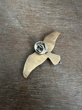 Load image into Gallery viewer, Bronze and silver stamped bird brooch with turquoise