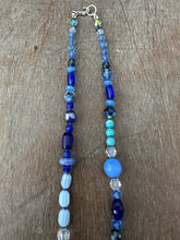 Load image into Gallery viewer, Vintage glass bead silk knotted necklace in blues