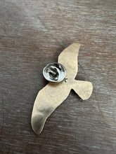 Load image into Gallery viewer, Bronze and silver stamped bird brooch with garnet