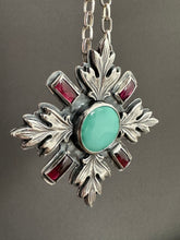 Load image into Gallery viewer, Turquoise and Garnet Leaf Medallion