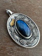 Load image into Gallery viewer, Silver fish parable pendant with labradorite