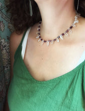 Load image into Gallery viewer, Quartz and Fluorite Beaded Necklace on Hand Knotted Silk Thread