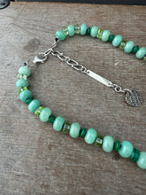 Load image into Gallery viewer, Bronze and silver stamped bird on hand knotted silk and gemstone necklace