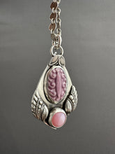 Load image into Gallery viewer, Purple enamel and pink opal pendant