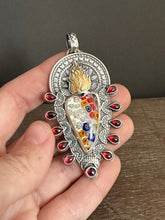 Load image into Gallery viewer, Millefiori and garnets Sacred Heart pendant