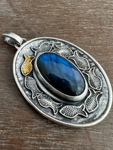 Load image into Gallery viewer, Silver fish parable pendant with labradorite