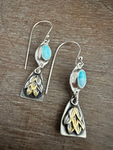 Load image into Gallery viewer, Turquoise and Tiny Leaves earrings