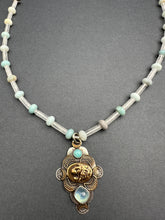 Load image into Gallery viewer, Bronze lion with aquamarine