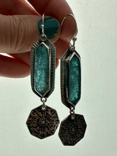 Load image into Gallery viewer, Apatite Earrings with Dangling Mandala