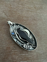 Load image into Gallery viewer, Amethyst sage agate raven with branch and moon Necklace
