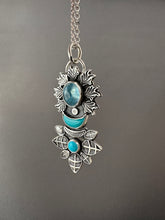 Load image into Gallery viewer, Turquoise and Aquamarine Moon Medallion