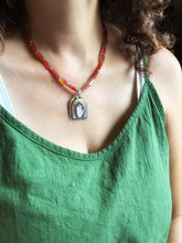 Load image into Gallery viewer, The Hand of the Maker Cloisonné Enamel Medallion on Carnelian and Apatite Beaded Necklace