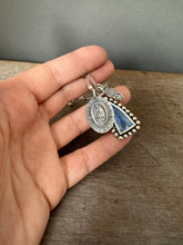 Load image into Gallery viewer, Our Lady of Guadalupe charm set with kyanite window