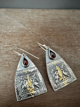 Load image into Gallery viewer, Larger Bird Earrings with Garnet and Keum Boo