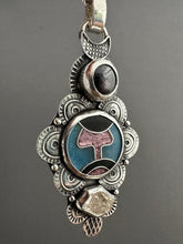 Load image into Gallery viewer, Cloisonné glass enamel pendant with ruby and quartz