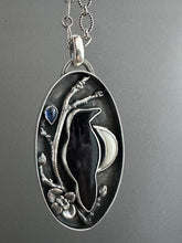 Load image into Gallery viewer, Amethyst sage agate raven with branch and moon Necklace
