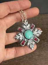 Load image into Gallery viewer, Turquoise and Garnet Leaf Medallion
