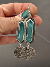 Load image into Gallery viewer, Apatite Earrings with Dangling Mandala