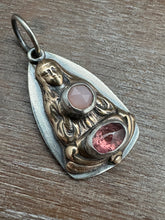 Load image into Gallery viewer, Bronze Mysterious Woman Pendant with Pink Stones