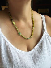Load image into Gallery viewer, Vintage glass bead silk knotted necklace in greens