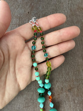 Load image into Gallery viewer, Vintage glass bead silk knotted necklace in greens and oranges