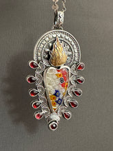 Load image into Gallery viewer, Millefiori and garnets Sacred Heart pendant