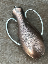 Load image into Gallery viewer, Amphora Pendant with etched bird drawing and bronze bird