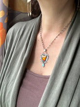 Load image into Gallery viewer, Swirly Orange rosarita and turquoise Sacred Heart pendant