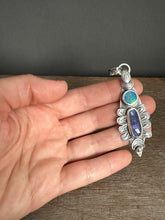 Load image into Gallery viewer, Tanzanite and Opal moon pendant