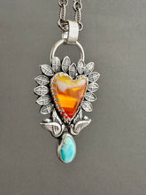 Load image into Gallery viewer, Swirly Orange rosarita and turquoise Sacred Heart pendant
