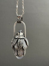 Load image into Gallery viewer, Vintage crystal and Blue Chalcedony feather dragon egg medallion